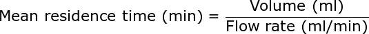 residence time equals volume divided by flow rate
